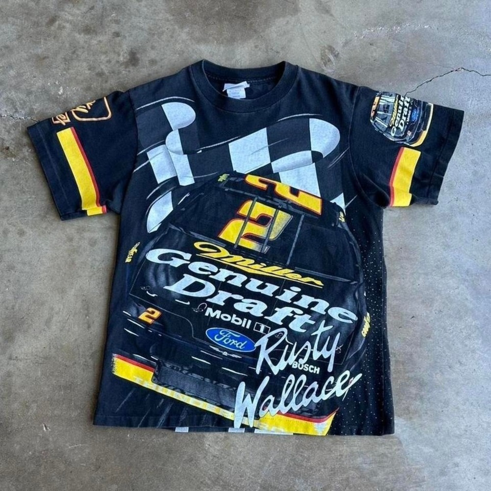 Vintage 90s Rusty Wallace all over print nascar single stitch t shirt size M
